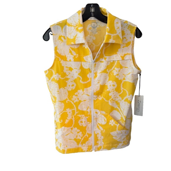 Zenergy by Chico Vest Women's Size 0 Bright Yellow Floral Full Zip - Picture 1 of 14